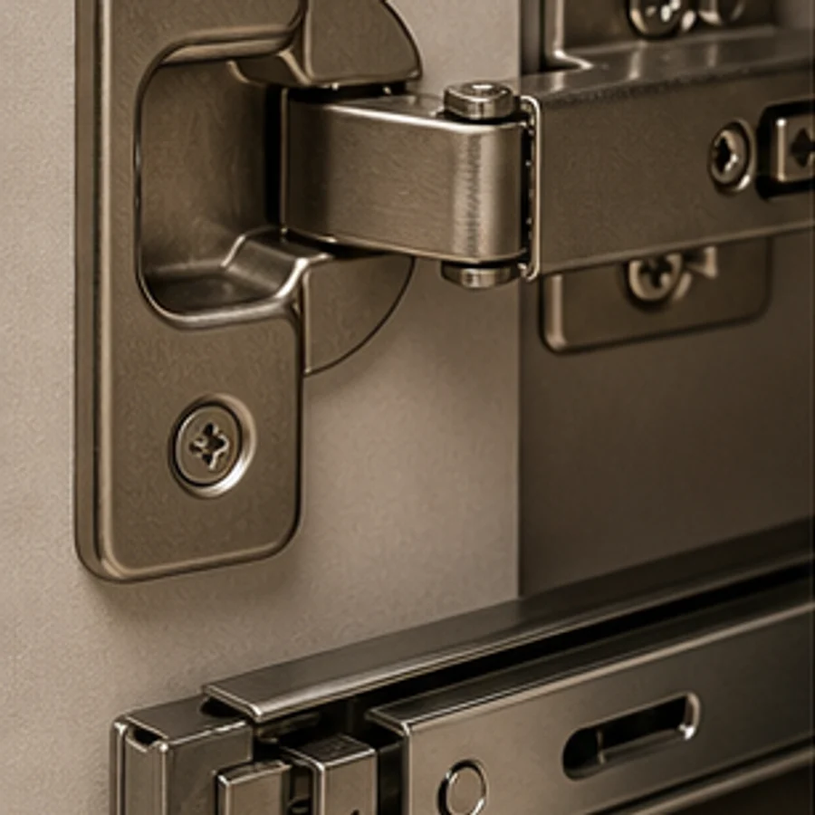 Soft-close hinge and drawer runner hardware sample