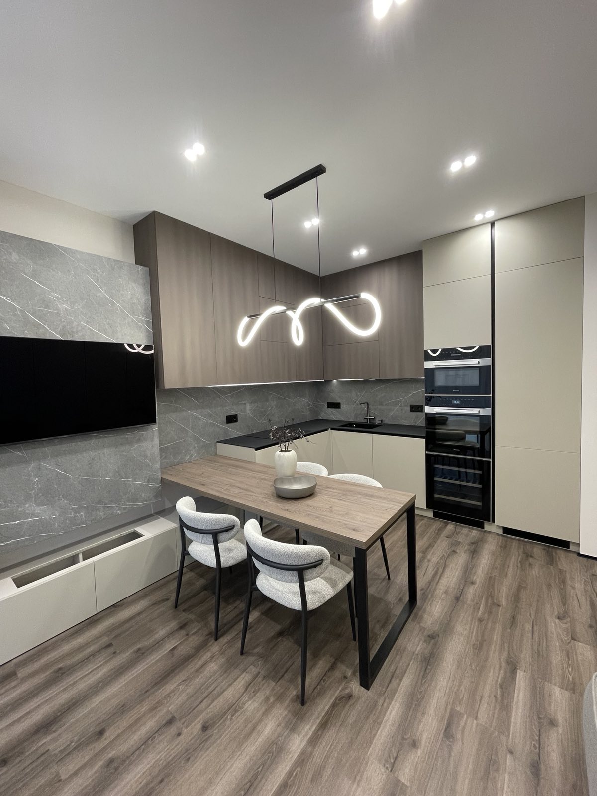 Kitchen island joinery with dining seating detail